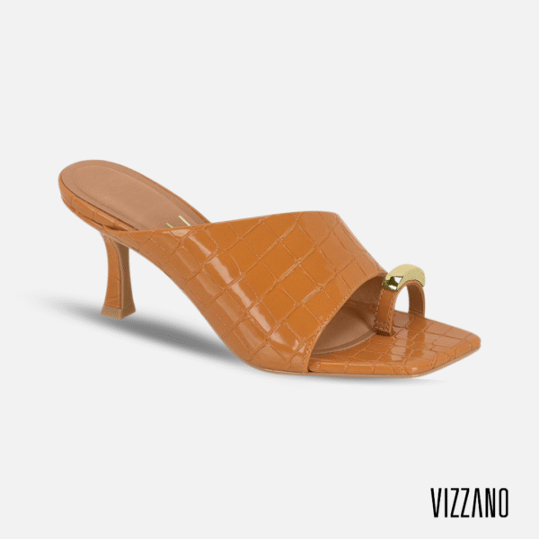 Caramel Croc-Embossed Mule Heel with Gold Accent